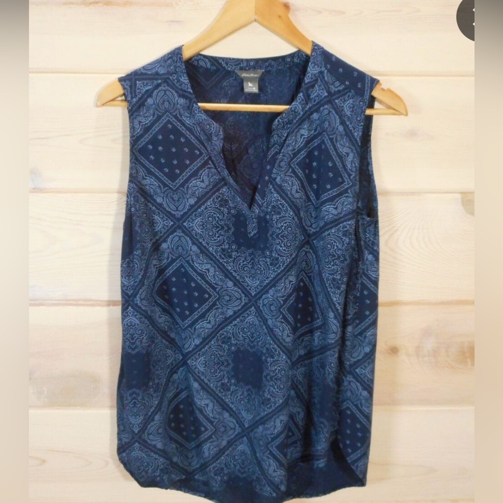 Eddie Bauer Women’s Navy Paisley 100% Rayon Tank Top Small